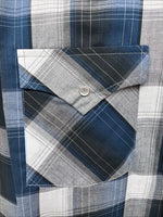 New Emma ELY Cattleman Blue Gray Plaid Long Sleeve Pearl Snap Large AA-16