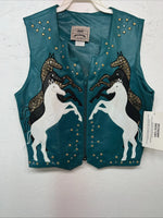 New Woman’s 1849 Authentic Ranchwear Blue Horse Western Show Vest XXS G-600