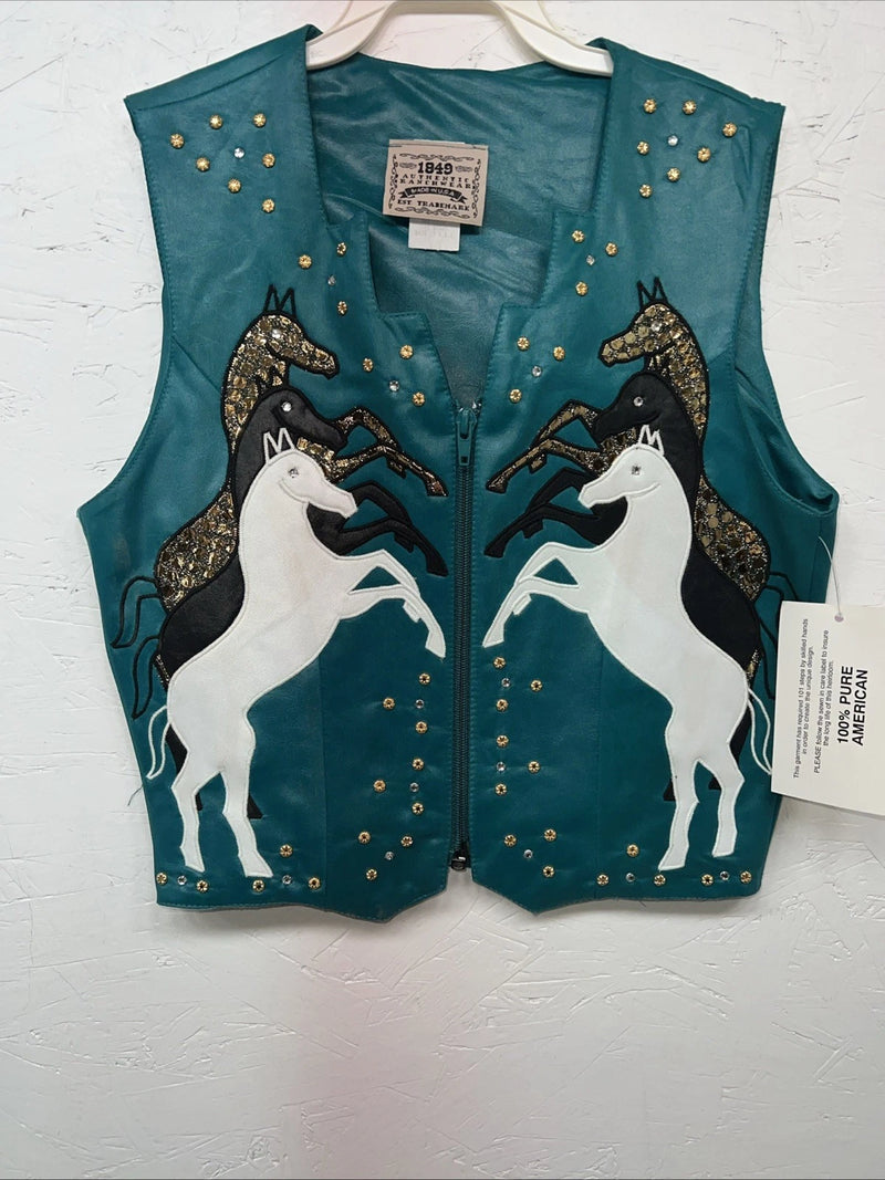 New Woman’s 1849 Authentic Ranchwear Blue Horse Western Show Vest XXS G-600