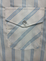New Womens White Horse White Blue Stripe Long Sleeve Pearl Snap Large V-69