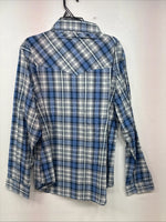 New Women’s Cumberland Blue Plaid Long Sleeve Pearl Snap 1XL GG-38