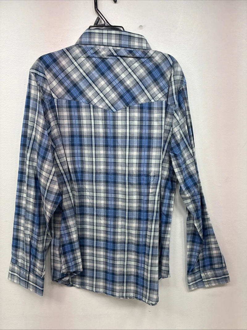 New Women’s Cumberland Blue Plaid Long Sleeve Pearl Snap 1XL GG-38