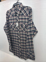 New Men’s White Horse Brown Blue Plaid Long Sleeve Pearl Snap Large V-102