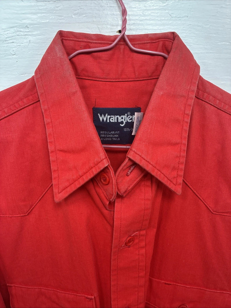 New Mans Wrangler Red Long Sleeve Button Up 16.5 X 34 Large AA-41
