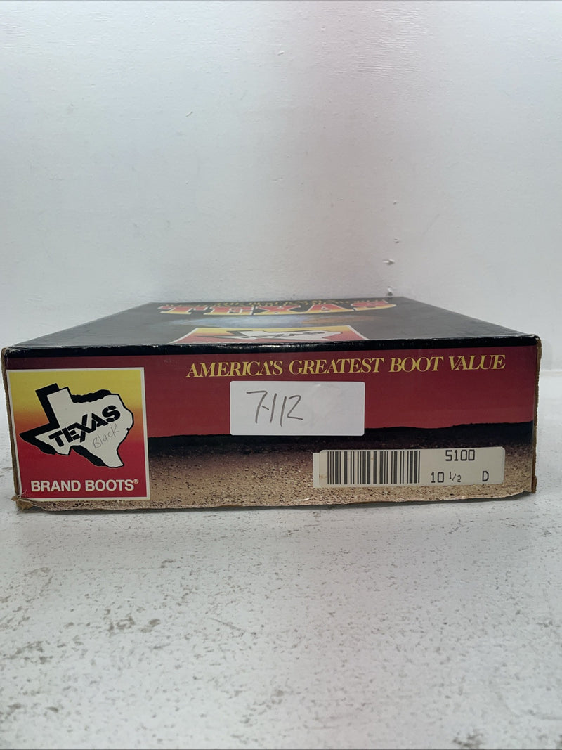 New Men’s Black Texas Brand Cowboy Boots. 5100 10.5 10 1/2 D. 7-112