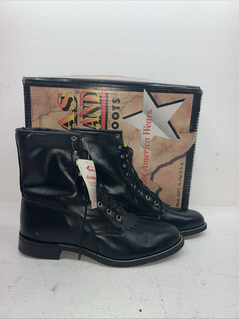 New Men’s Black Lace Up Texas Brand Cowboy Boots. 8850 10 E E. 6-76