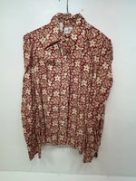 New Women’s Red Floral Tem Tex Long Sleeve Button Up Shirt #7144 3B-95