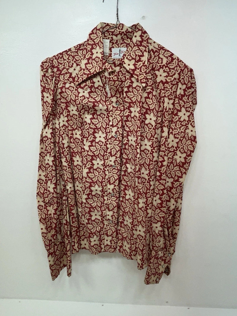 New Women’s Red Floral Tem Tex Long Sleeve Button Up Shirt #7144 3B-95