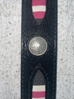 New Black Genuine Leather Wrangler Pink Striped Fabric 32” Belt #627005 Z-16