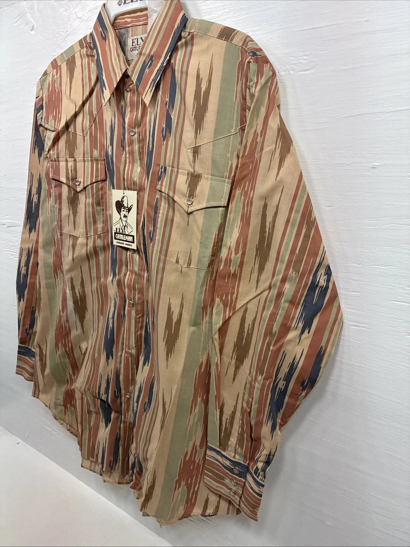 New Men’s ELY Cattleman Multicolor Camo Long Sleeve Pearl Snap 16.5 Large T-56