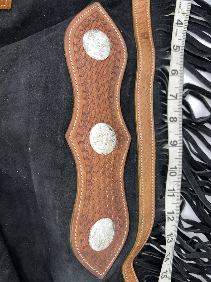 New Tough 1 Black Show Chaps With Fringe Adjustable Waist 46” N-24