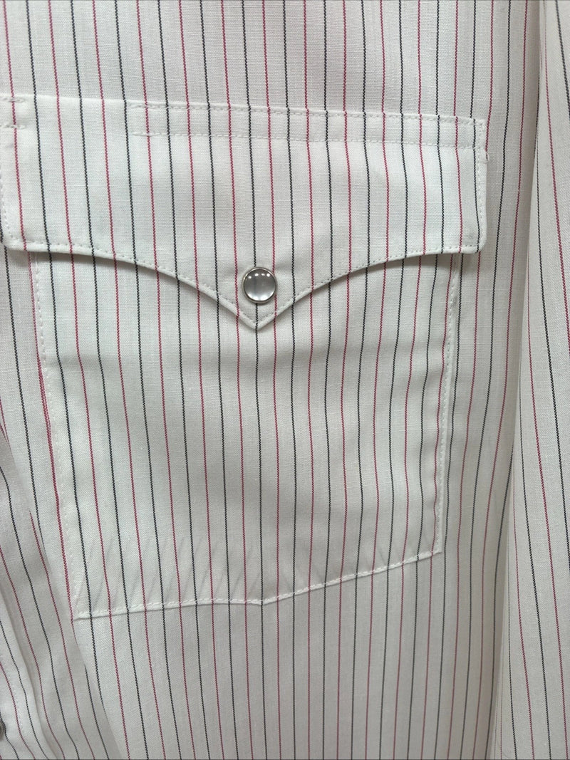 New Men’s H Bar C White Stripe Long Sleeve Pearl Snap 16.5 Large AA-38