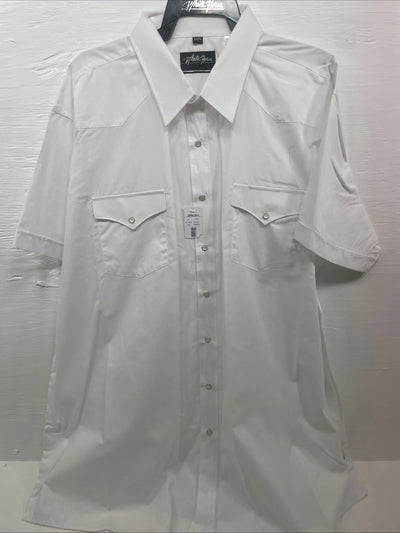 New Men’s White Horse White Short Sleeve Pearl Snap 3XL E-18