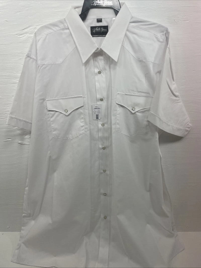 New Men’s White Horse White Short Sleeve Pearl Snap 3XL E-18