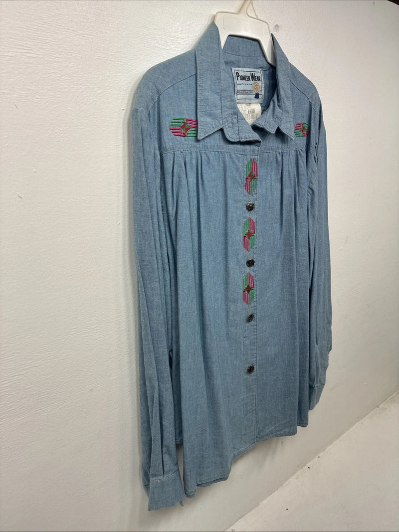New Women’s Pioneer Wear Blue Long Sleeve Button Up Size 12 KK-107