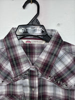 New Women’s Cumberland Purple Plaid Long Sleeve Pearl Snap 1XL GG-23