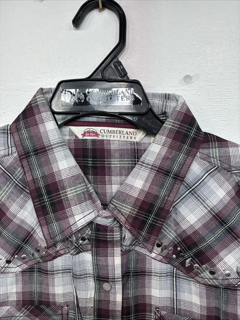 New Women’s Cumberland Purple Plaid Long Sleeve Pearl Snap 1XL GG-23