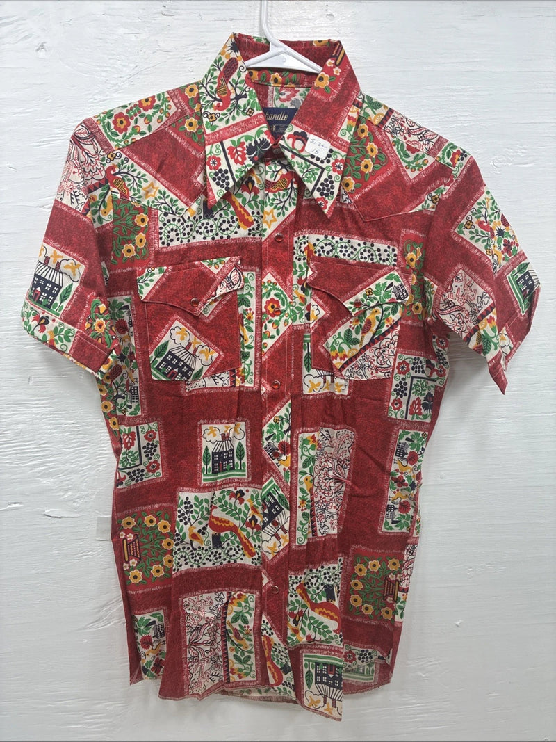 New Men’s Panhandle Slim Red Designed Short Sleeve Pearl Snap 15 Medium T-85