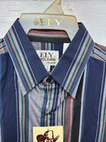 New Men’s ELY Cattleman Multicolor Stripe Long Sleeve Button Up 16 Large Q-35
