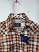 New Women’s Panhandle Slim Orange Plaid Long Sleeve Pearl Snap 10 X 32 LL-34