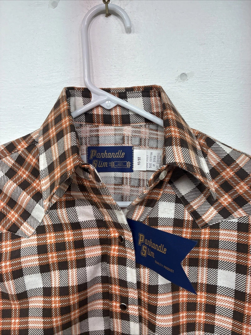 New Women’s Panhandle Slim Orange Plaid Long Sleeve Pearl Snap 10 X 32 LL-34