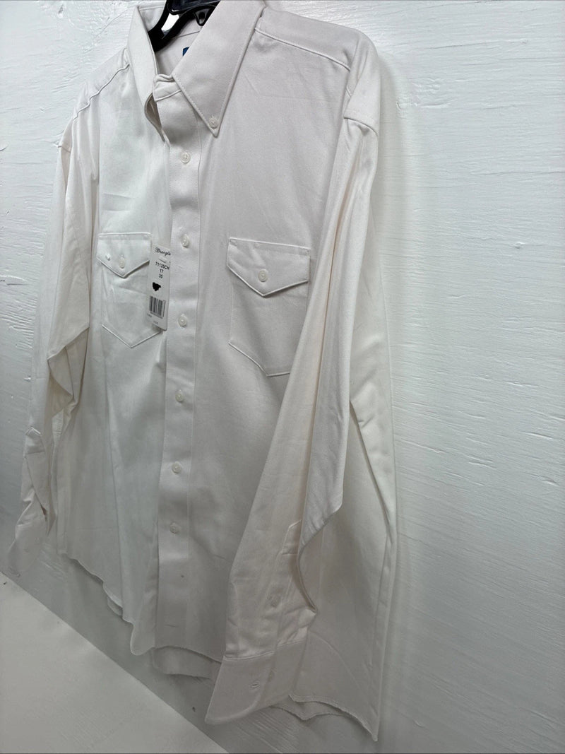 New Men’s Wrangler White Long Sleeve Button Up 17 X 35 XL R-72