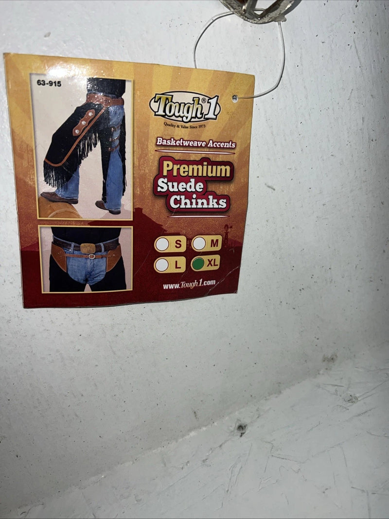 New Tough 1 Black Show Chaps With Fringe Adjustable Waist 46” N-24