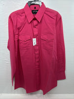 New Men’s White Horse Pink Simple Long Sleeve Pearl Snap Large Q-18