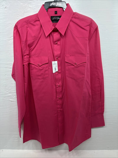 New Men’s White Horse Pink Simple Long Sleeve Pearl Snap Large Q-18