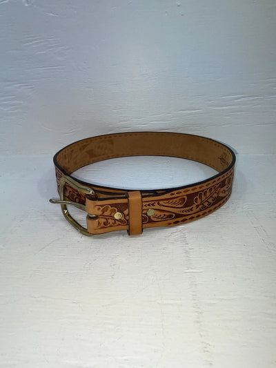New Brown Genuine Leather Longhorn Tooled 30” Belt #82881 JJ-130