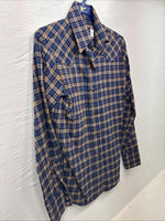 New Kids Panhandle Slim Blue Gold Plaid Long Sleeve Pearl Snap Size 10 CC-81