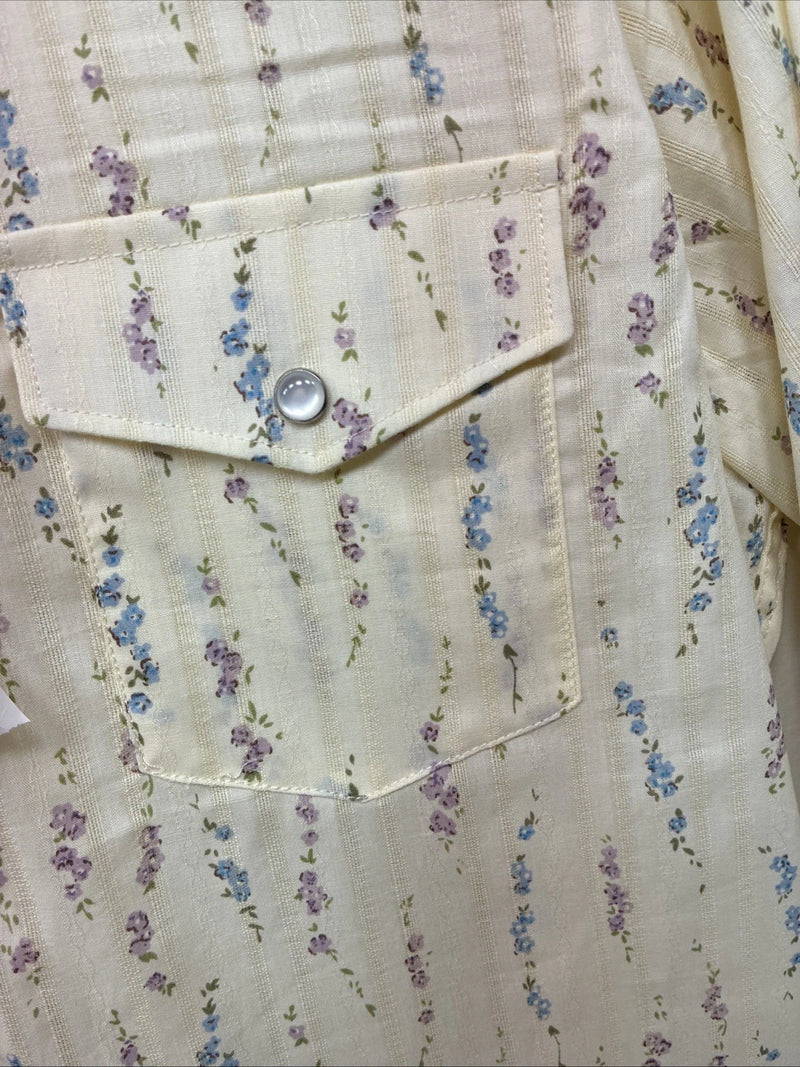 New Women’s White Horse Yellow Floral Long Sleeve Pearl Snap Medoum II-96