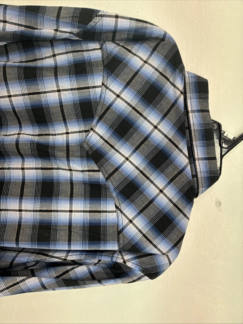 New Women’s Cumberland Blue Black Plaid Long Sleeve Pearl Snap 2XL GG-36