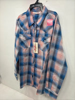 New Women’s Cumberland Pink Blue Plaid Long Sleeve Pearl Snap 2XL GG-80