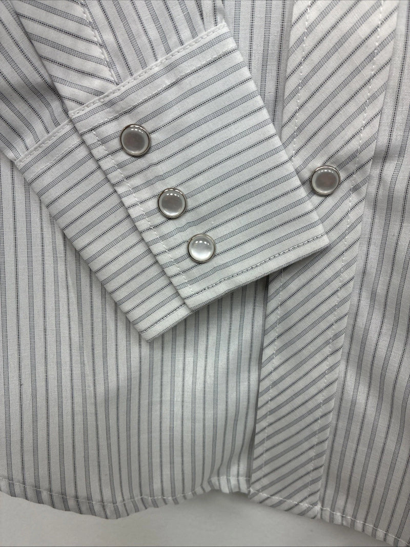 New Boys White Horse Grays Stripe Long Sleeve Pearl Snap Medium DD-119