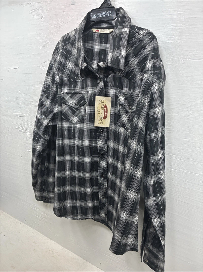 New Girls Cumberland Black plaid Long Sleeve Pearl Snap Size 2XL CC-121