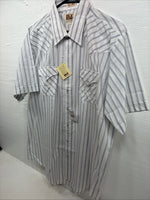 New Men’s ELY Cattleman White Stripe Short Sleeve Pearl Snap XL J-35