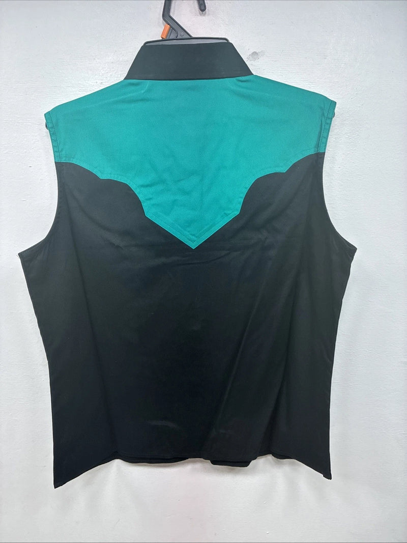 New Women’s Cumberland Blue Black Sleeveless Pearl Snap Medium YY-130