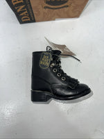 New Infant Dan Post Black Ostrich Print Lace Up Cowboy Boots. 4 D. 24-1