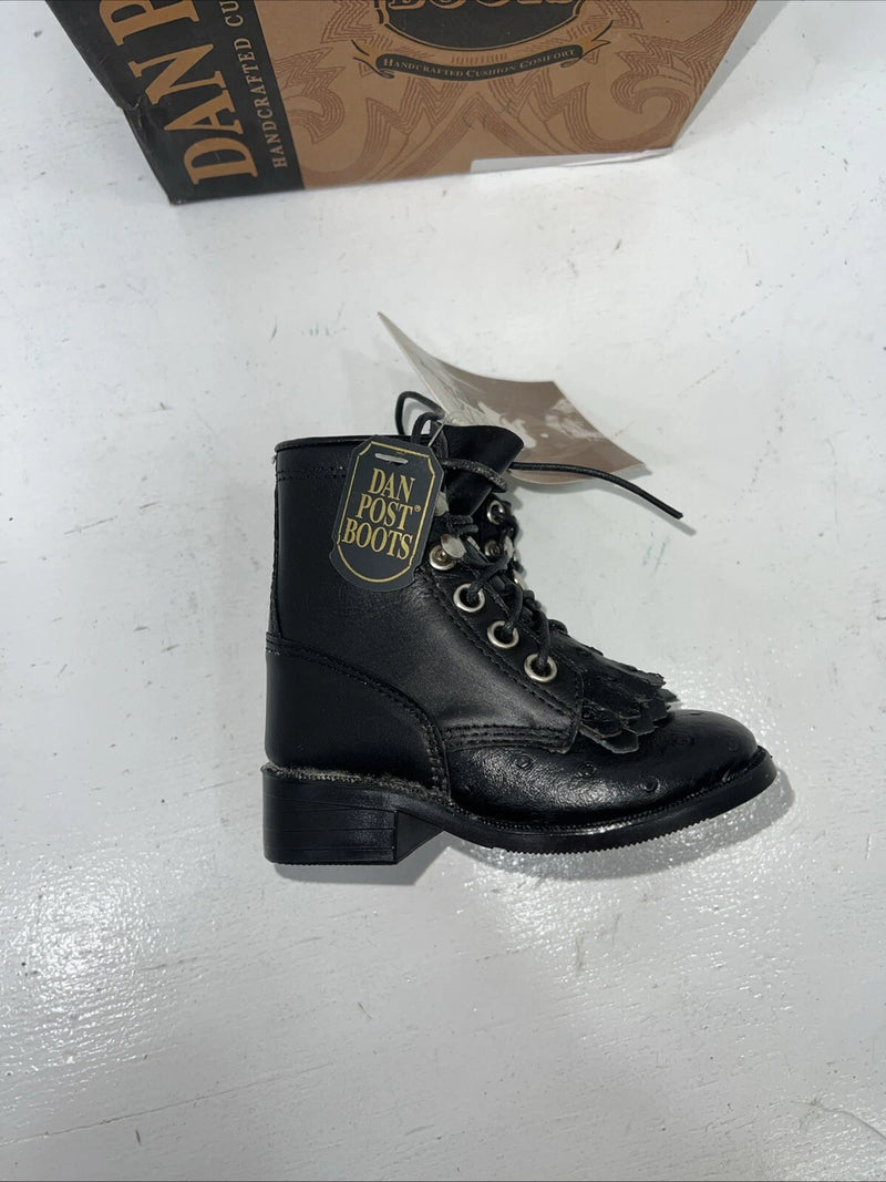New Infant Dan Post Black Ostrich Print Lace Up Cowboy Boots. 4 D. 24-1