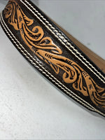 New Brown Black Perkies Hand Tooled Genuine Leather Belt 30” #7512 W-11
