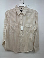 New Women’s White Horse Tan Stripe Long Sleeve Pearl Snap Medium YY-121