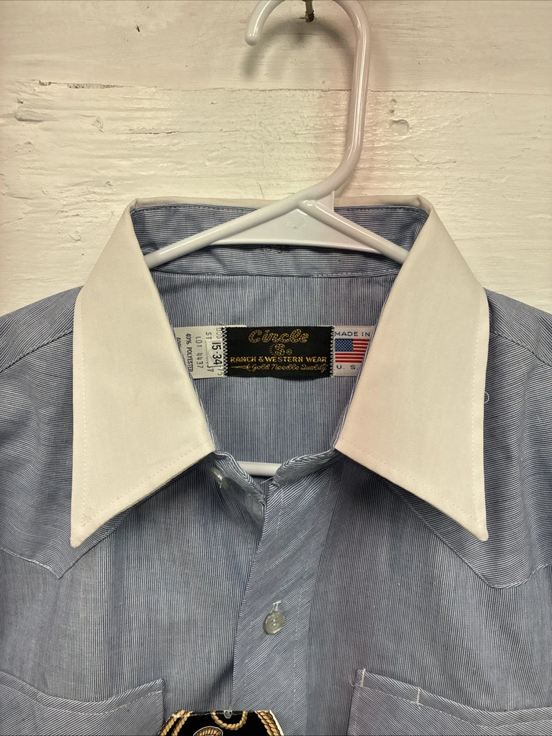 New Men’s Circle S Blue White Long Sleeve Button Up 15 X 34 Medium T-41