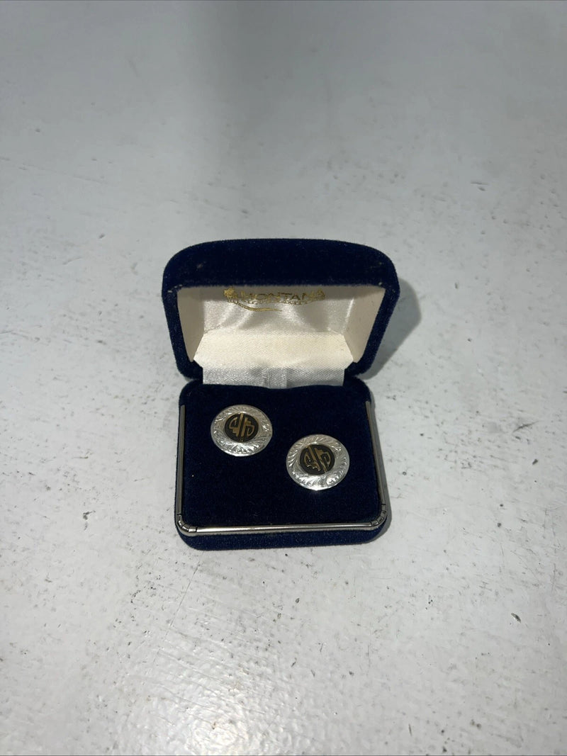 New Women’s Montana Silversmiths Silver Black Gold Round Earrings. ER354 A-36