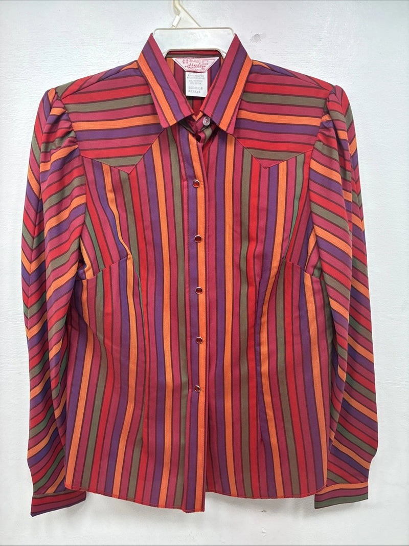 New Women’s H Bar C Red Stripe Long Sleeve Pearl Snap Size 40 KK-93