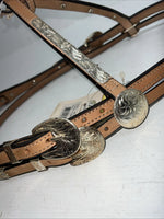 New Royal King Leather Metal Plate Browband Headstall W Split Reins #18-34 U-26