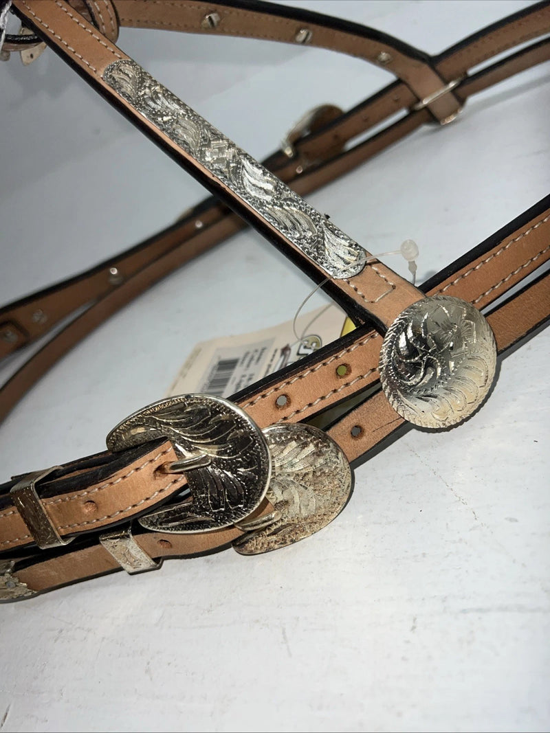 New Royal King Leather Metal Plate Browband Headstall W Split Reins #18-34 U-26