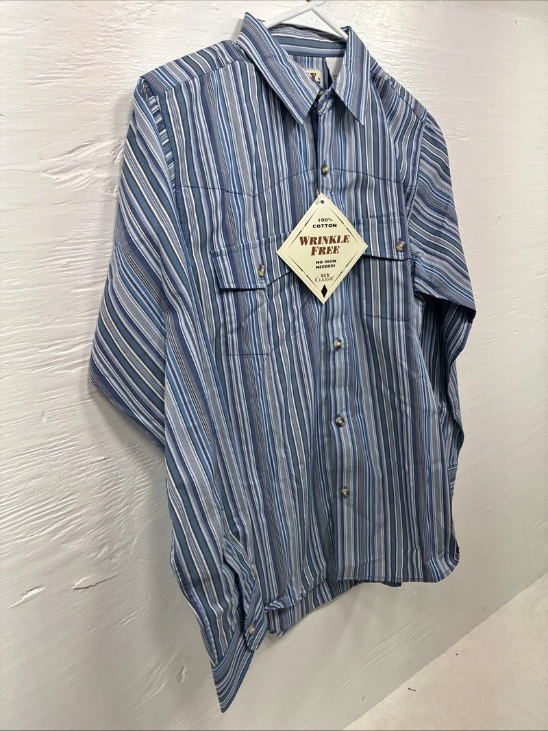 New Kids ELY Classic Blue Stripe Long Sleeve Button Up Large CC-85