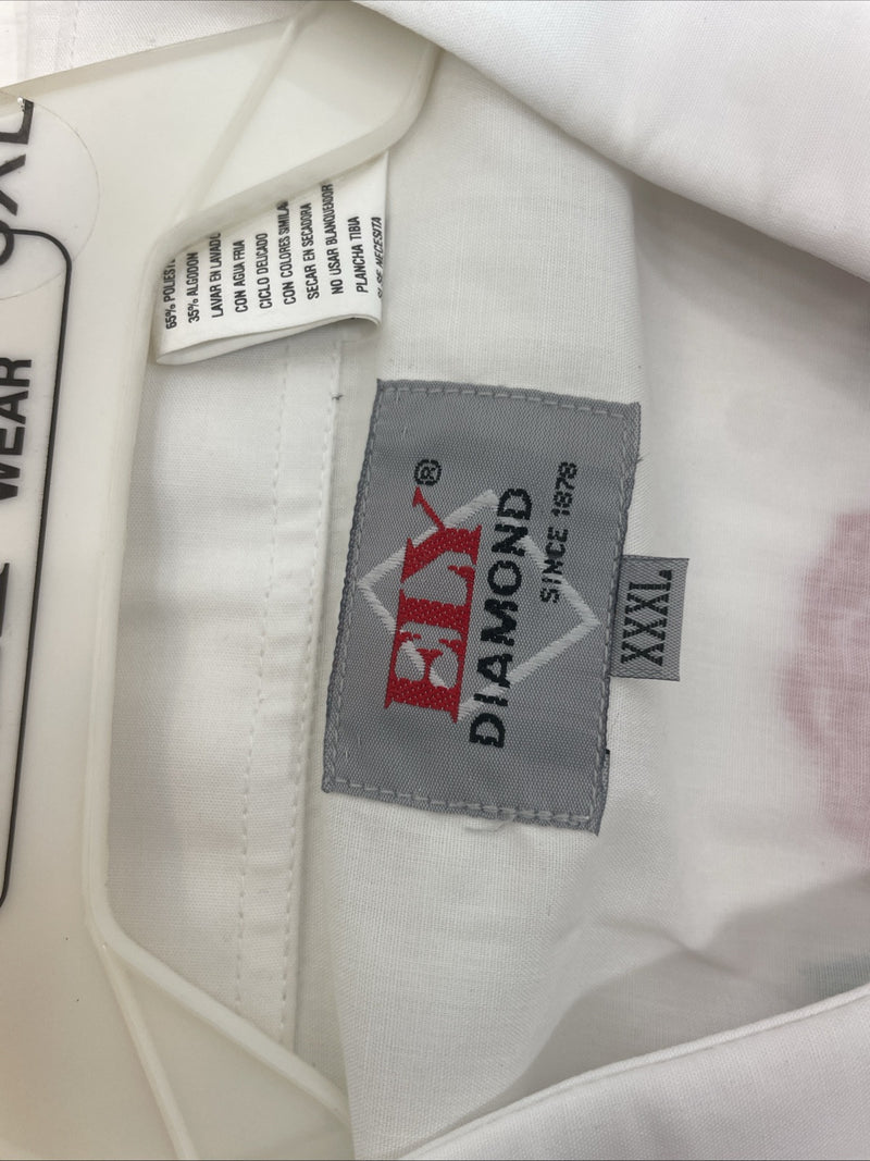 New Men’s ELY diamond White With Red Roses Long Sleeve Pearl Snap XXXL E-15