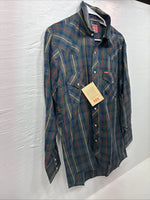 New Men’s ELY Plains Green Plaid Long Sleeve Pearl Snap 15.5 X 32 Medium R-36